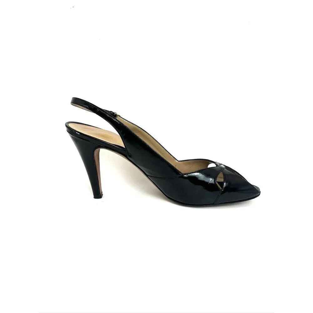 Vintage Ballota Balogona Black Patent Leather Peep Toe Pumps